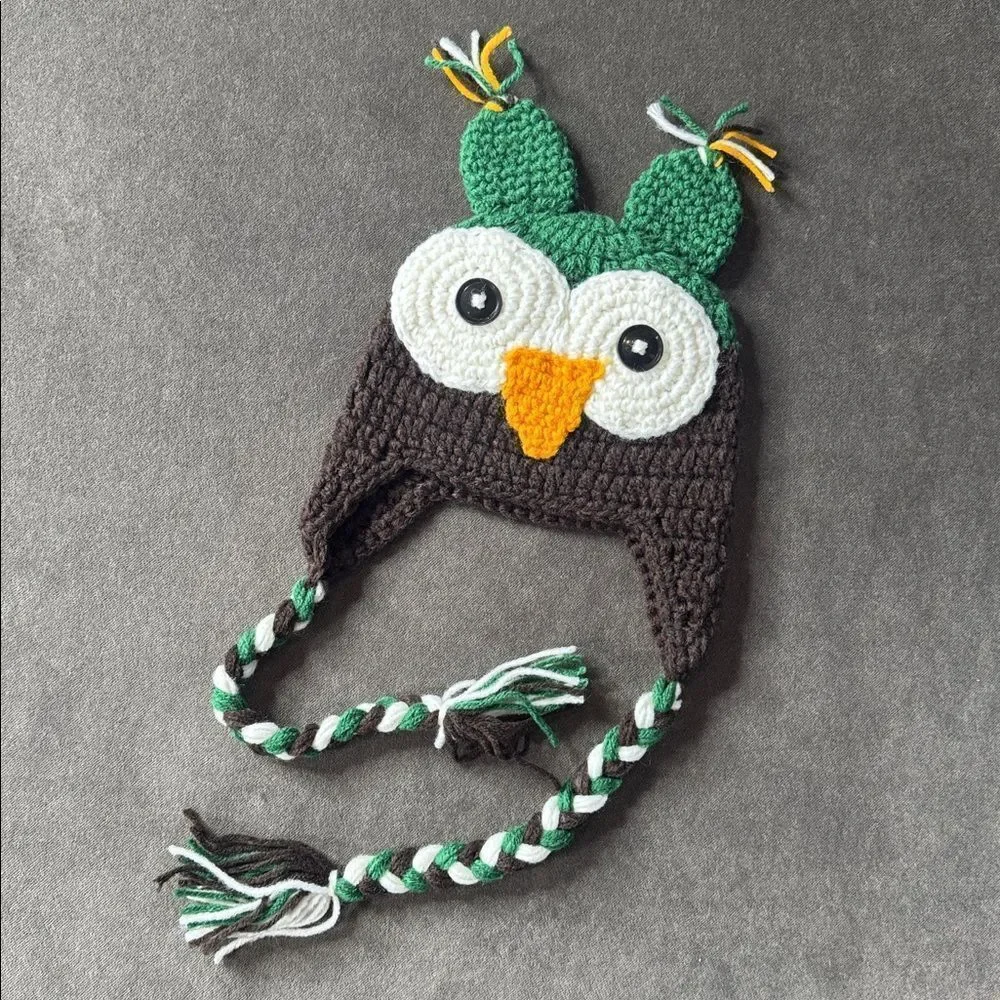Daisy Baby Unisex Infant Owl Beanie Hat Hunter Green Photography 6-12 months NWT